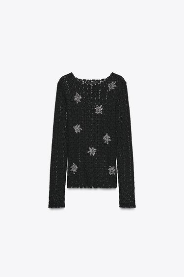 Zara Кружевной топ с бусинами