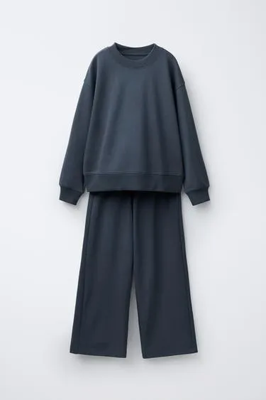 Комплект из толстовки и брюк WIDE LEG из флиса, однотонный- Заказать в России