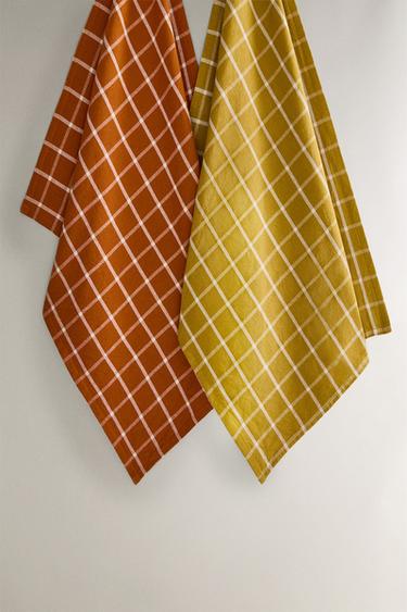 Zara Набор из двух обычных хлопковых чайных полотенец в клетку