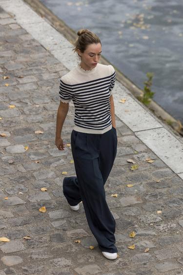 Zara Полосатый трикотажный топ с оборками