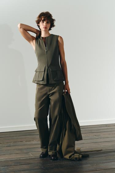 Zara Эластичный хлопковый топ с карманами