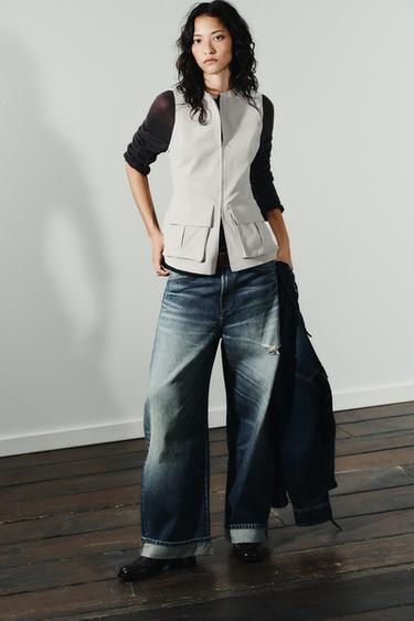 Zara Эластичный хлопковый топ с карманами