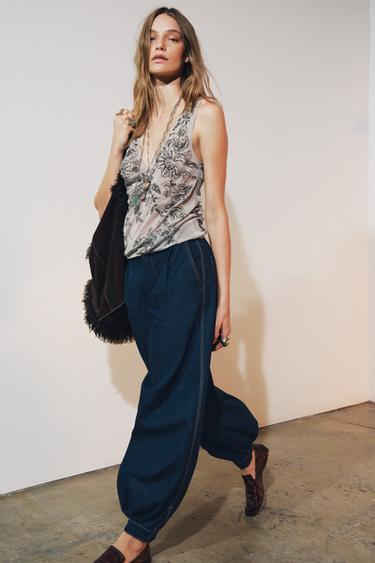 Zara Топ из тюля с вышивкой и бретелями