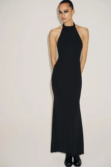 Длинное платье халтер с открытой спиной- Заказать в России