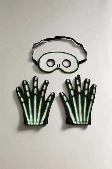 Zara Детский костюм хэллоуин скелет с перчатками и маской на глаза