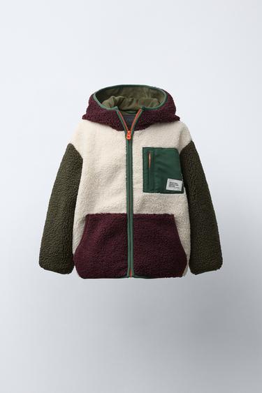 Zara COLOUR BLOCK FAUX SHEARLING FLEECE-LINED JACKET