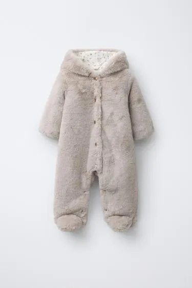 HOODED FAUX FUR ONE-PIECE SUIT