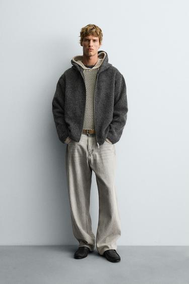 Zara Куртка-рубашка с эффектом меха и капюшоном