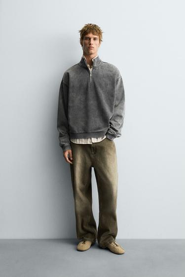 Zara Толстовка с эффектом потертости и воротником на молнии