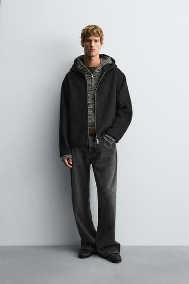 Zara Куртка-рубашка с эффектом меха и капюшоном