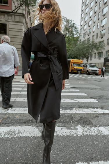 Zara Длинный тренч с поясом, ветрозащитный, водоотталкивающий