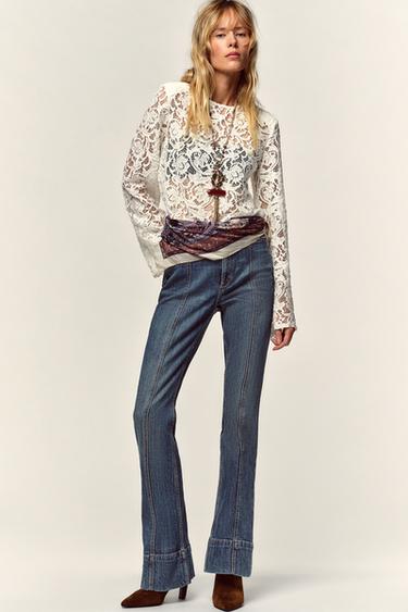 Zara Кружевной топ с подплечниками