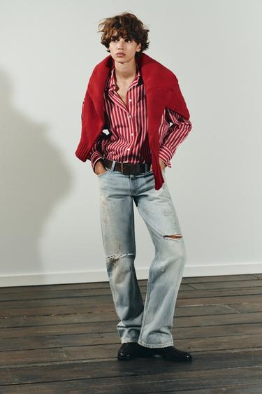 Zara Укороченные прямые джинсы TRF со средней посадкой