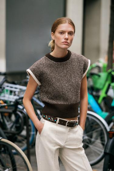 Zara Трикотажный топ-жилет в елочку