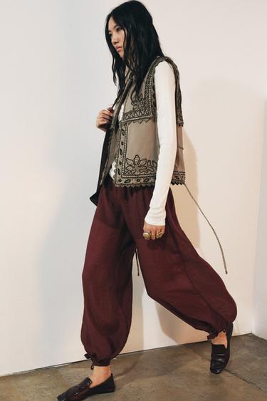 Zara Жилет с вышивкой и поясом ZW COLLECTION