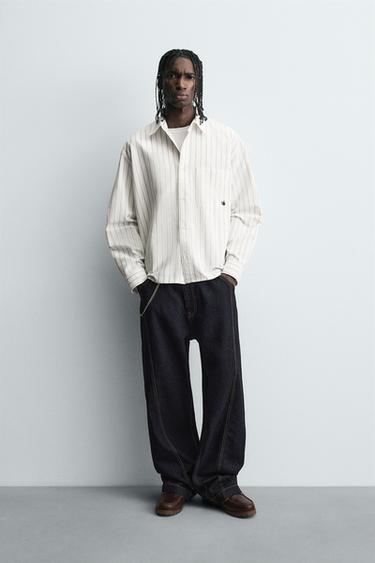 Zara Рубашка в полоску с карманом