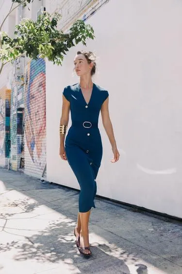 STRETCH MIDI DRESS WITH BELT