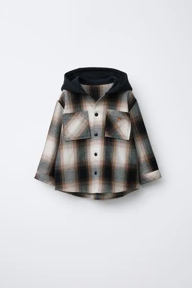 CHECK HOODED FLEECE OVERSHIRT