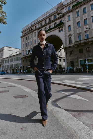 Zara Приталенная джинсовая рубашка Z1975