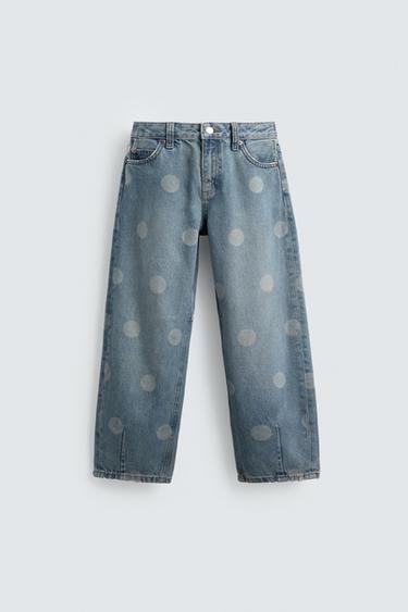 Zara Джинсы BALLOON с эффектом потертости в горошек HARRY LAMBERT FOR ZARA X DISNEY