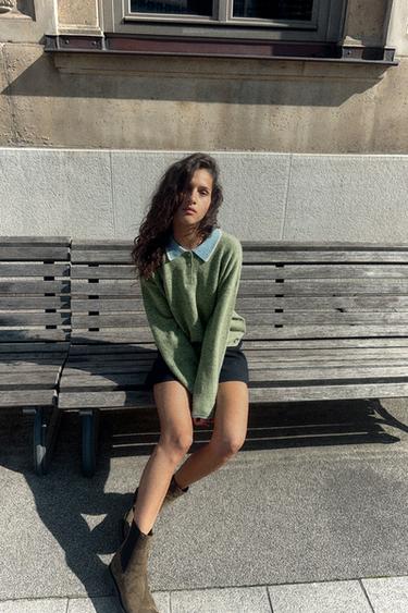 Zara Комбинированный трикотажный свитер поло