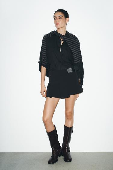 Zara Юбка-шорты со складками и ремнем