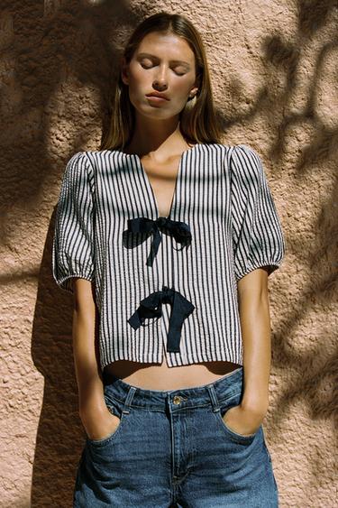 Zara Блуза льняная с завязками