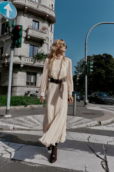 Zara Кружевное платье миди с поясом