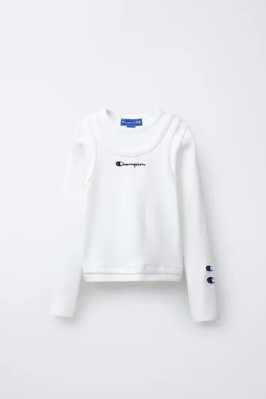 Футболка в рубчик с текстом CHAMPION ® X ZARA