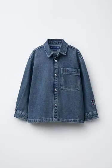 CHAMPION ® X ZARA EMBROIDERED SLOGAN DENIM OVERSHIRT