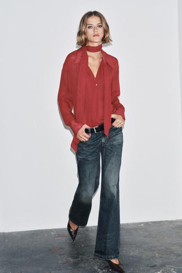 Zara Блуза из коллекции ZW с принтом и завязками