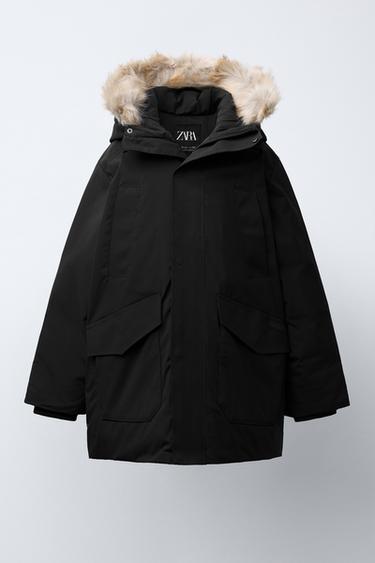 Zara LONG FEATHER AND DOWN WATER-REPELLENT PUFFER JACKET WITH DETACHABLE FAUX FUR HOOD купить с доставкой.