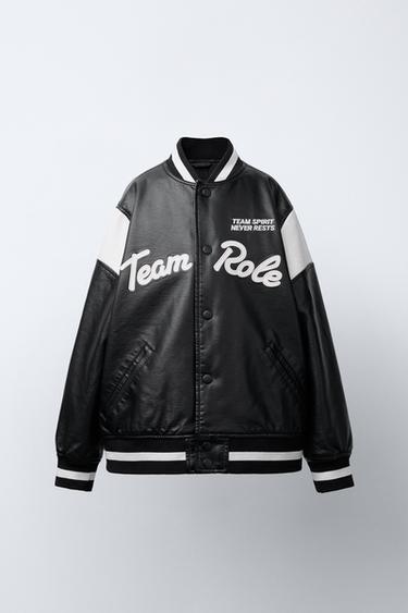 Zara Бомбер из искусственной кожи с вышивкой