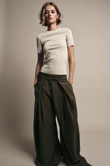 Zara Однотонный трикотажный топ с короткими рукавами