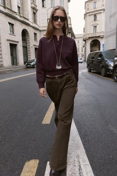 Zara Свитер с воротником поло и карманом