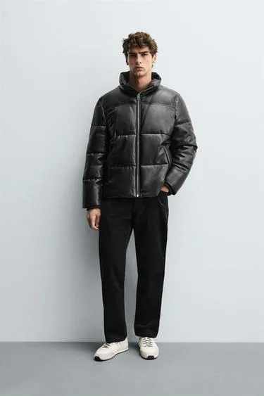 FAUX LEATHER PUFFER JACKET