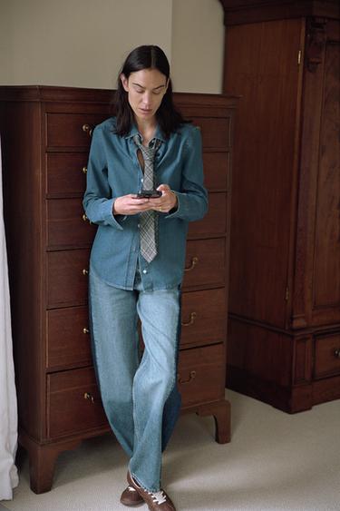 Zara Приталенная джинсовая рубашка — ZW COLLECTION