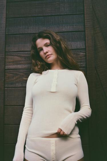 Zara Мини-шорты из хлопка с пуговицами