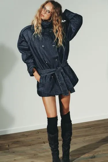 MIDI DENIM TRENCH COAT WITH BELT
