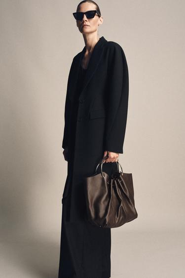 Zara Кожаная сумка-мешок с жесткими ручками