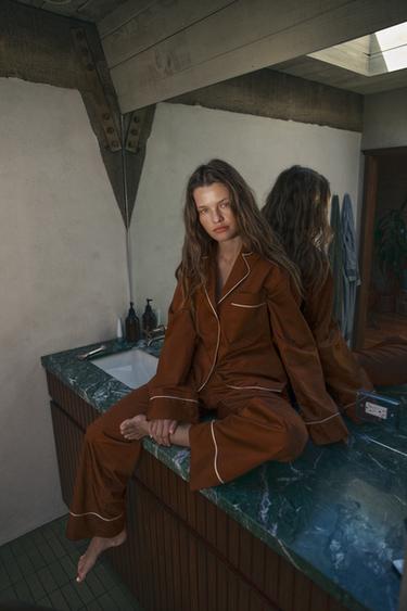 Zara Брюки в пижамном стиле из поплина с контрастными деталями