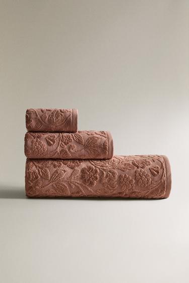 Zara Махровое полотенце с цветочным жаккардовым узором