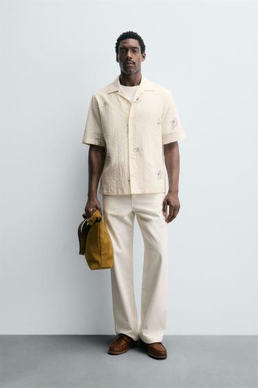 Zara Рубашка из сирсакера с принтом