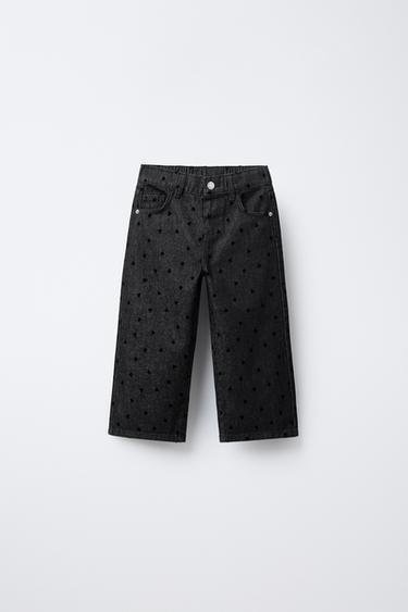 Zara Джинсы WIDE LEG с сердечками и флоковым покрытием