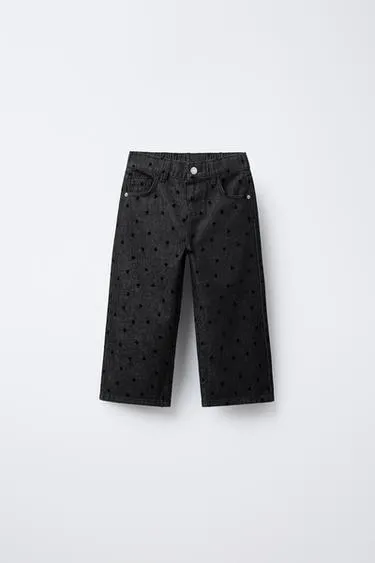 Джинсы WIDE LEG с сердечками и флоковым покрытием