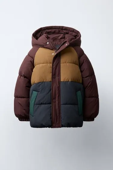 Стеганый флисовый пуховик в стиле колор-блок WATER REPELLENT