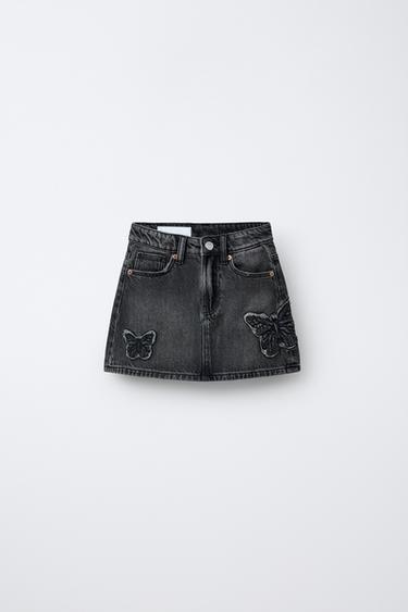 Zara Джинсовая юбка с вышитыми бабочками