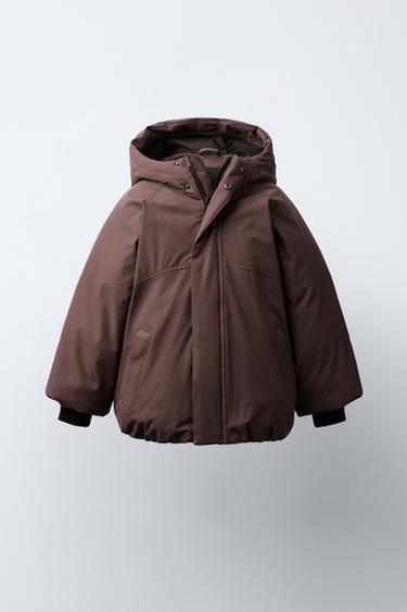 Zara Стеганое пальто с капюшоном WATER REPELLENT
