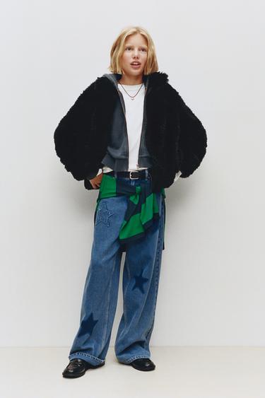 Zara Джинсы WIDE LEG с нашивками «звезды»