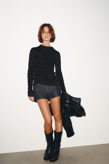 Zara Топ с высоким воротником и длинными рукавами купить с доставкой.